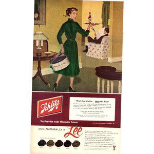 1952 Schlitz Beer Man of the House Sexist Vintage Print Ad Hat Box 50s Wall Art